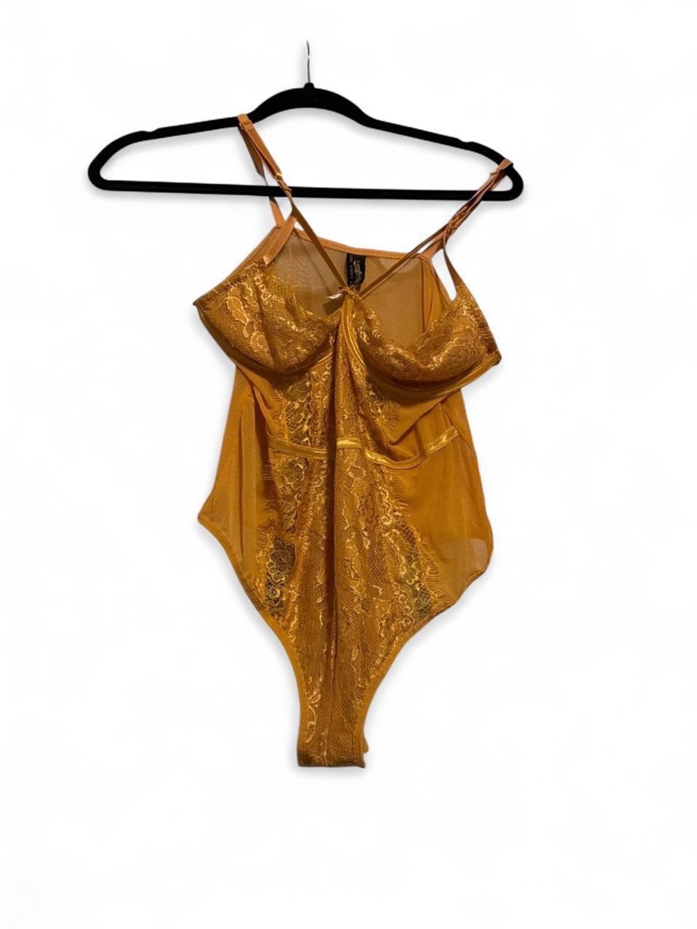 Sheer Lace Chemise Bodysuit in Golden Mustard size L